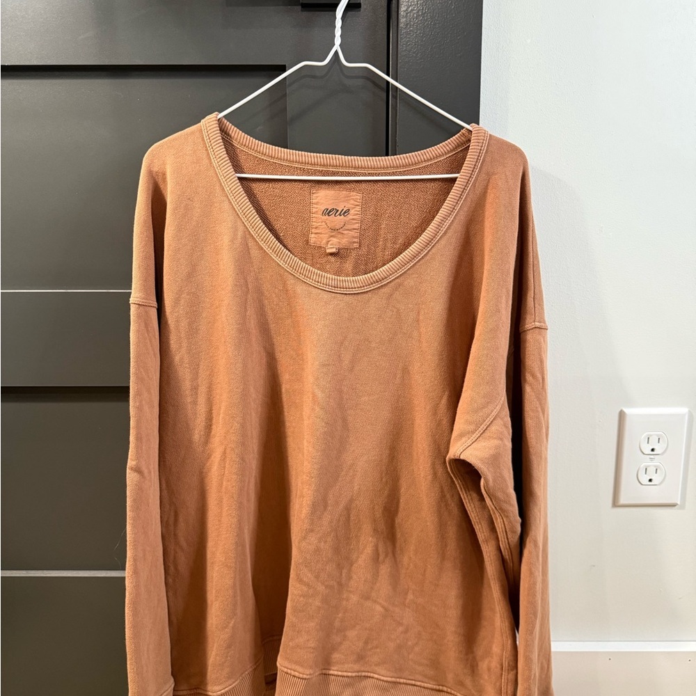 Aerie Women's Wide Neckline Oversized Brown Sweatshirt Size Small - Picture 2 of 6